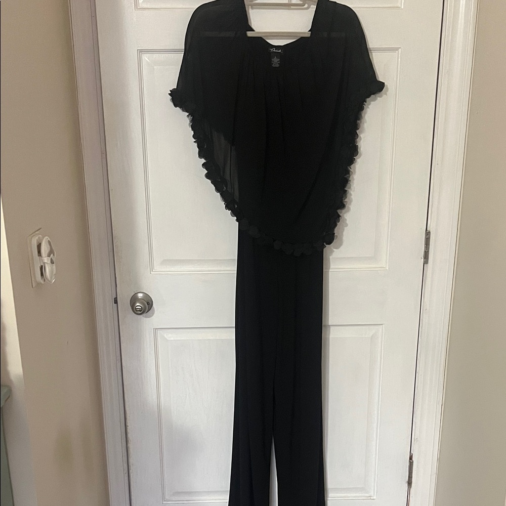 Black Women's Jumpsuit with Sheer Overlay